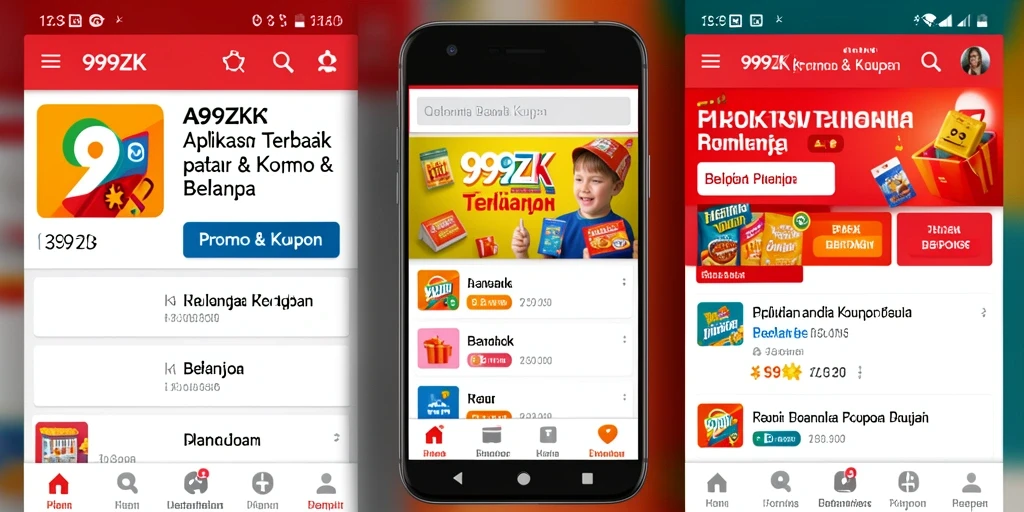 Tampilan utama aplikasi 999ZK dengan berbagai promo dan kupon.