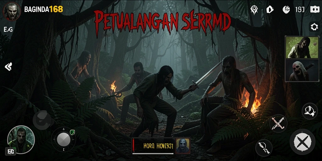 Antarmuka BAGINDA168 yang menegangkan di tengah hutan horor.