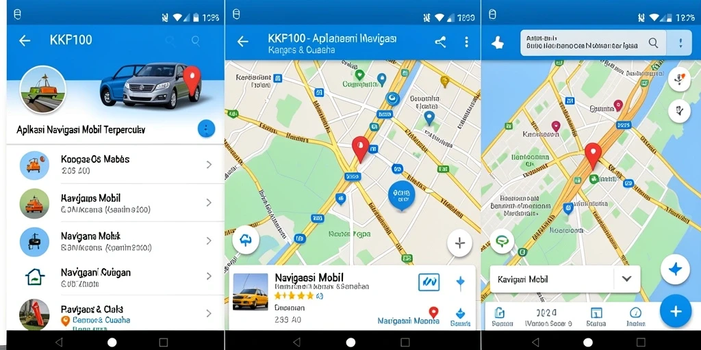 Tampilan antarmuka aplikasi KPK100 untuk navigasi mobil yang jelas dan informatif.