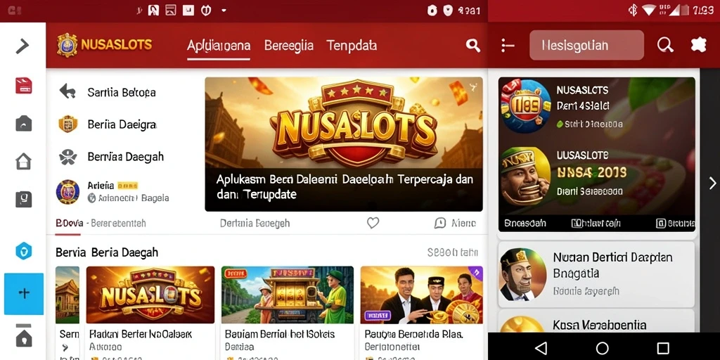 Antarmuka aplikasi NUSASLOTS menampilkan berita daerah yang informatif.