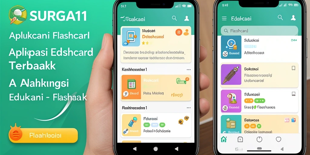 Tampilan antarmuka aplikasi <strong>SURGA11</strong> dengan fungsi Flashcard yang interaktif.