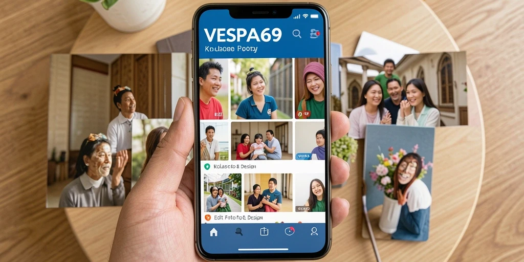 Antarmuka VESPA69 menampilkan fitur kolase foto yang mudah digunakan.